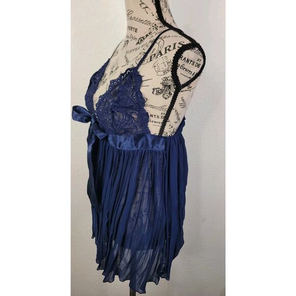 Victorias Secret Babydoll Mini Dress Top SZ M Sheer Navy Blue Layer Whimsygoth - Picture 5 of 9